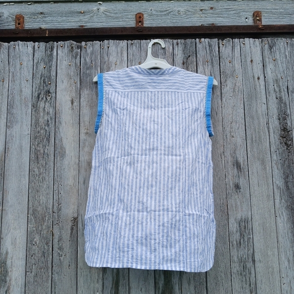 J.crew Stripe Embroidered Suburst Popover Sleeveless Blouse Top Womens Sz 4 - Picture 3 of 5